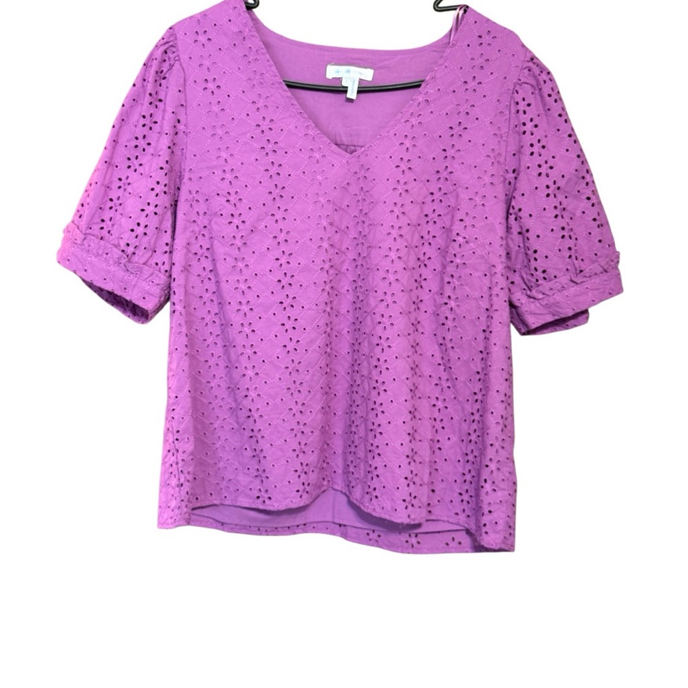 Draper James Size L Purple Eyelet Women's Top